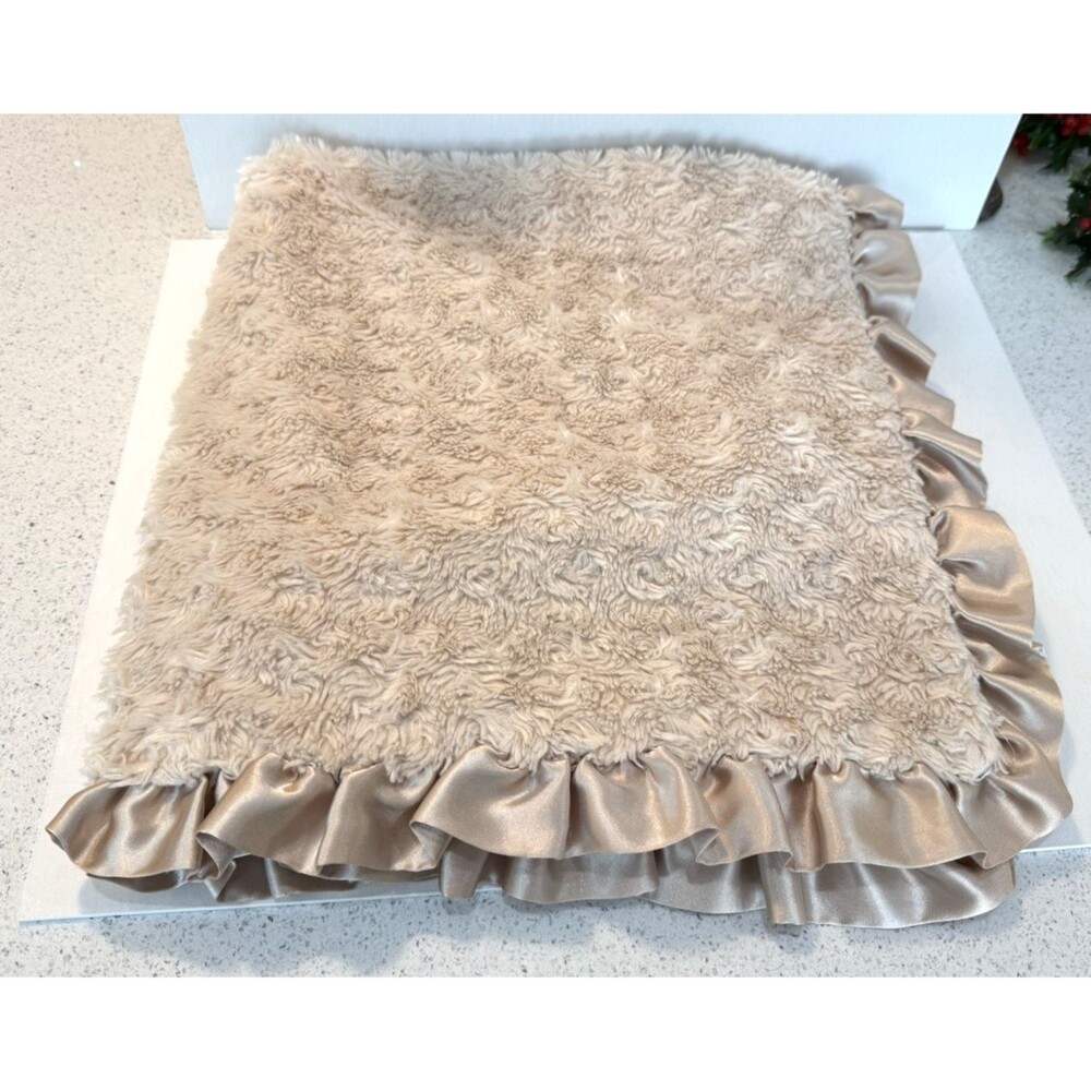 Max Daniel Baby Blanket Satin Soft Brown Rosebud Flower with Ruffle USA Made